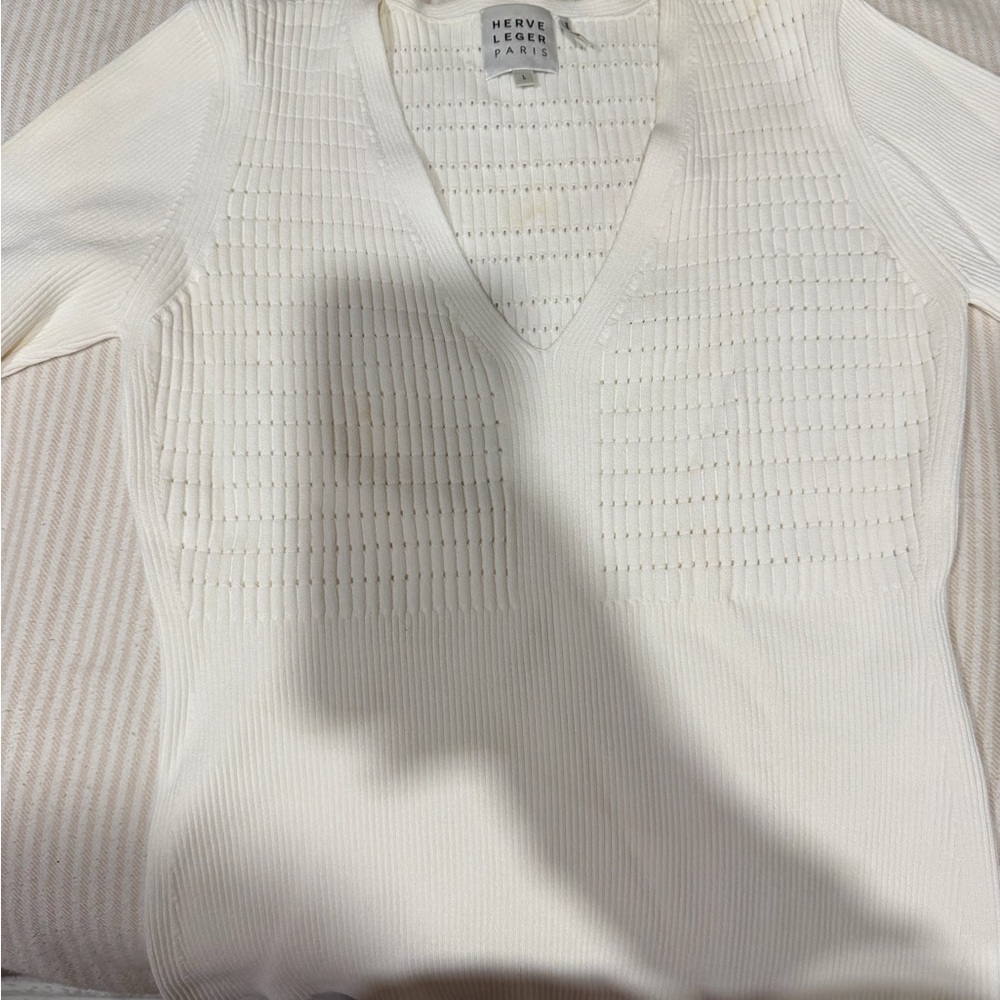 Herve Leger Cream Textured Knit Top